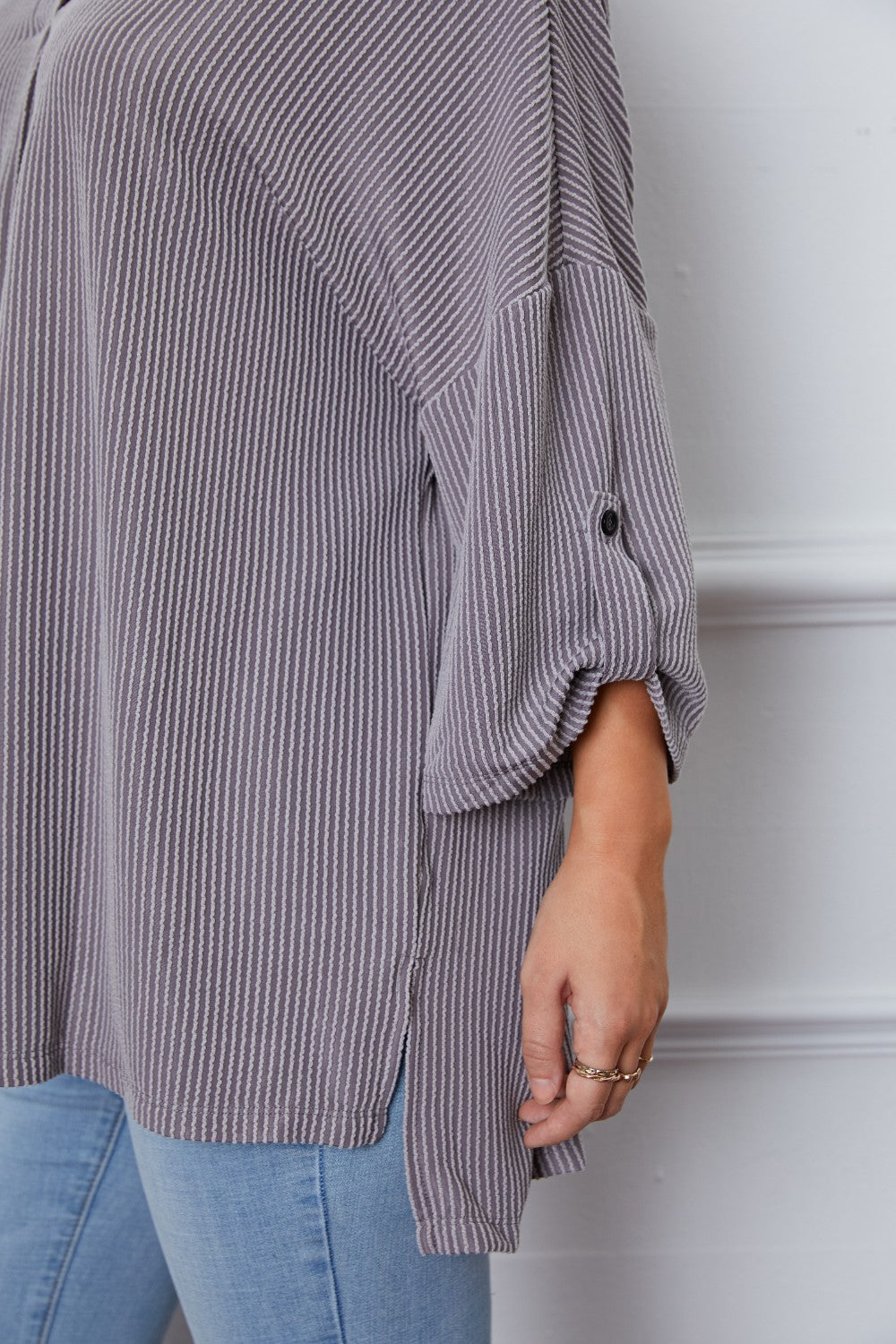 Notched Roll-Tab Sleeve Blouse - Classique Collection