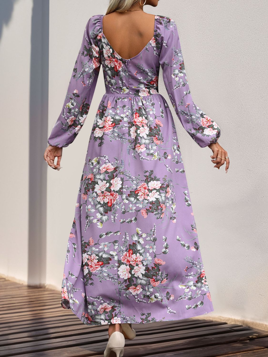Perfee Slit Printed Surplice Long Sleeve Maxi Dress - Classique Collection