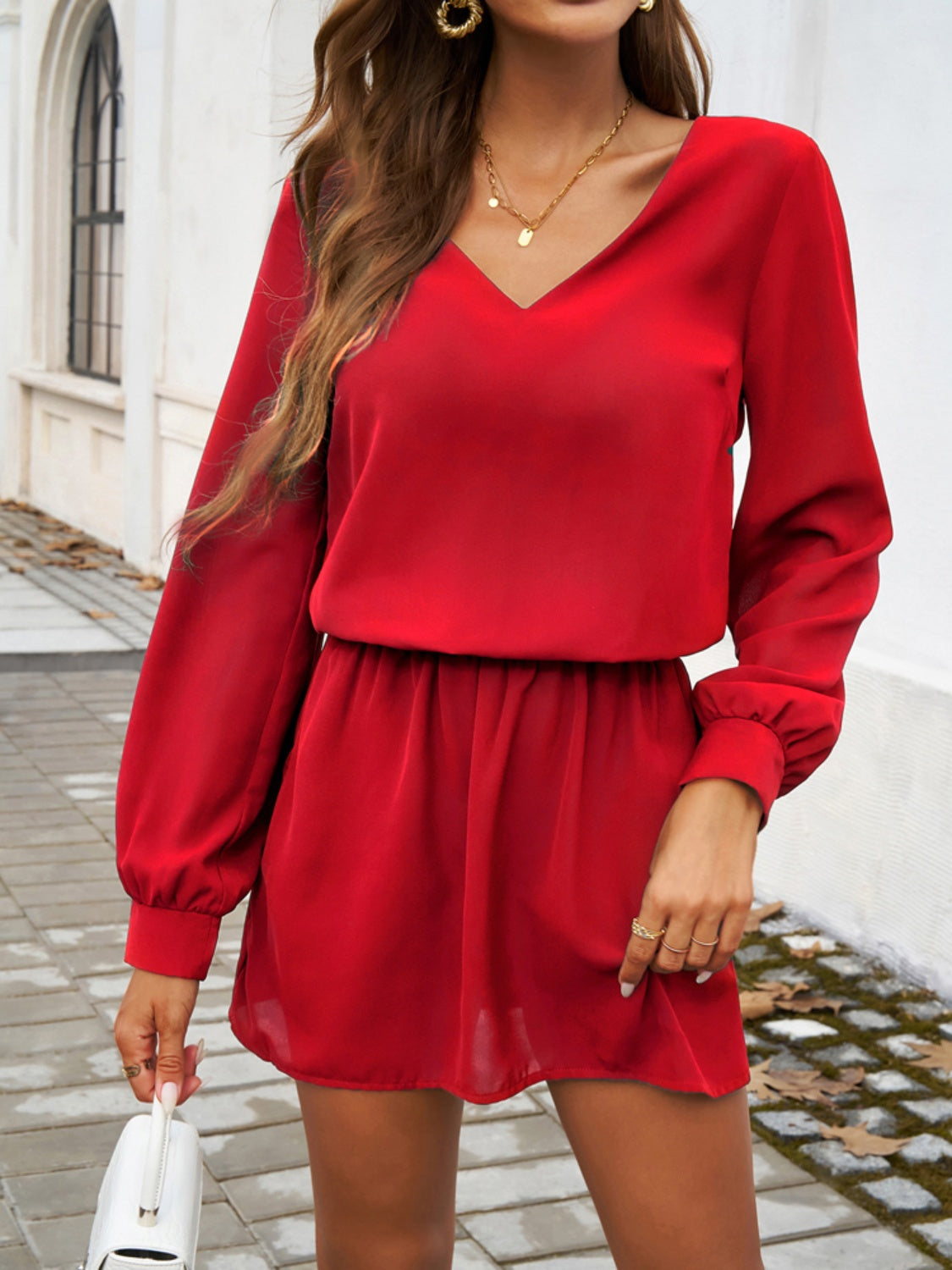 Devine Cutout V-Neck Long Sleeve Mini Dress - Classique Collection