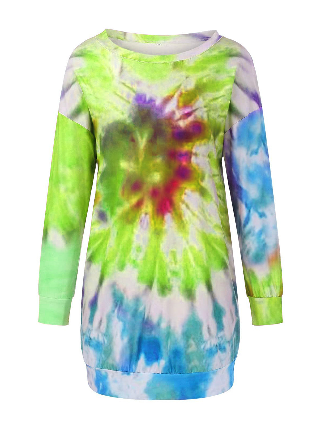 Full Size Tie-Dye Round Neck Long Sleeve Dress - Classique Collection