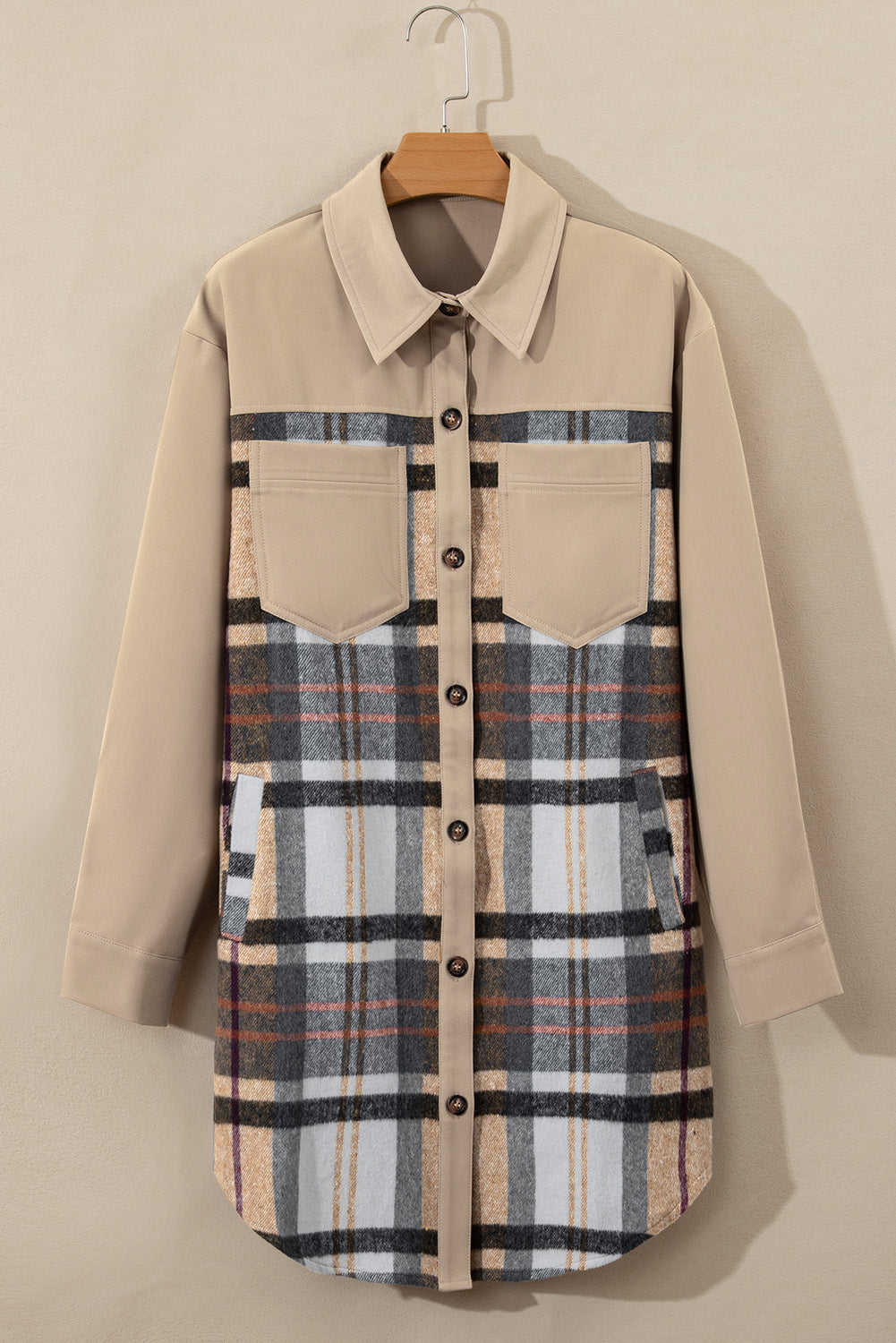 Pocketed Plaid Long Sleeve Mini Shirt Dress - Classique Collection