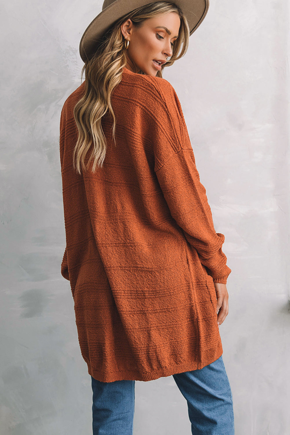 Open Front Textured Cardigan with Pockets - ClassiQ