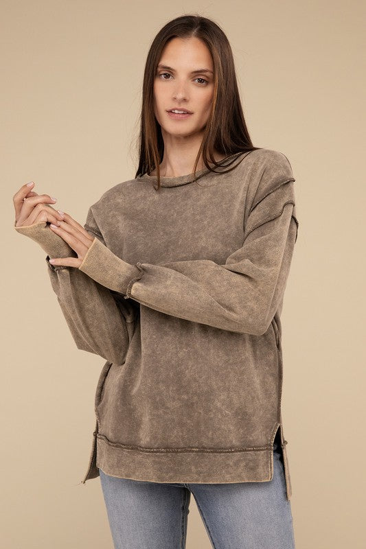 Acid Wash French Terry Exposed-Seam Sweatshirt - Classique Collection
