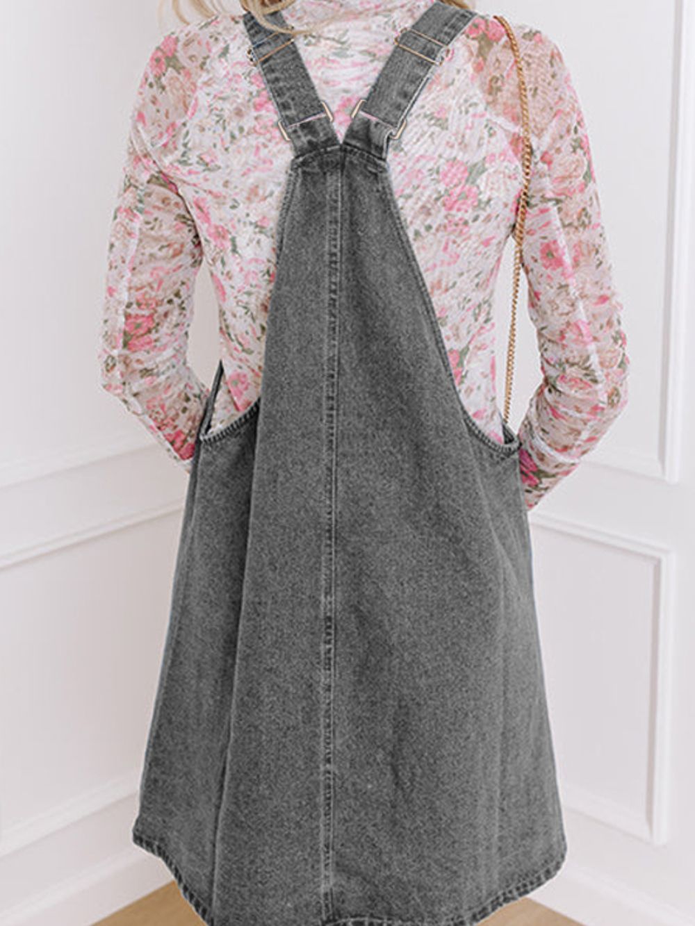 Wide Strap Button Down Denim Overall Dress - Classique Collection