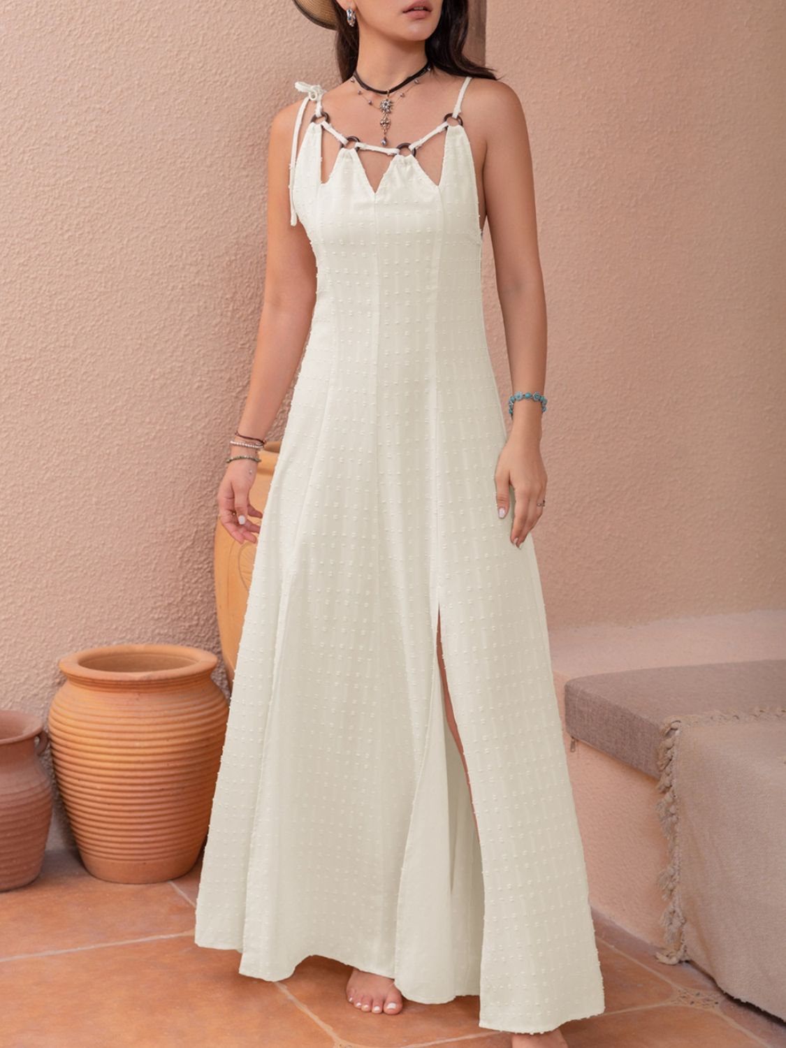 Swiss Dot Cutout Sleeveless Maxi Dress - Classique Collection
