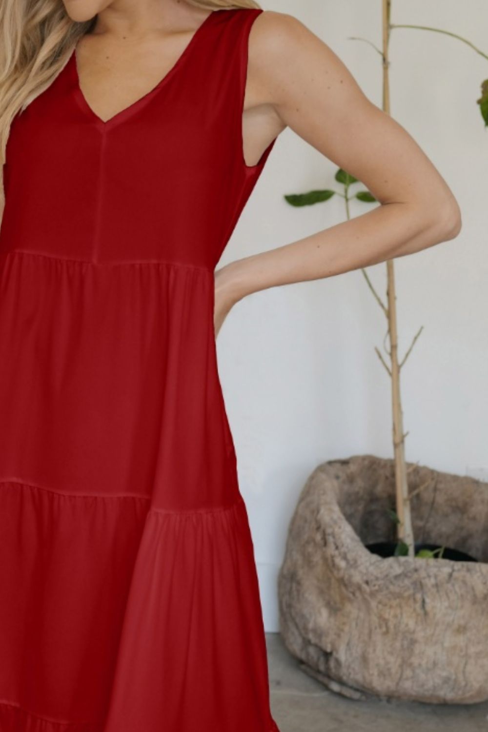 FAM-FAM Tiered V-Neck Sleeveless Dress - Classique Collection