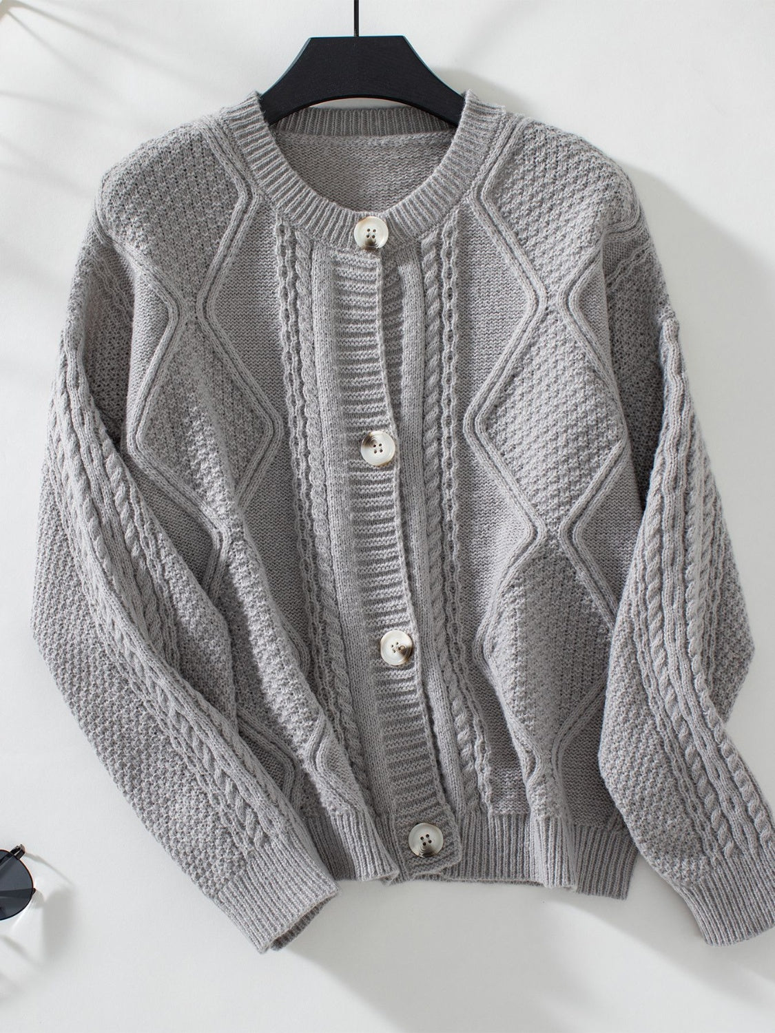 Cable-Knit Round Neck Button Up Cardigan - ClassiQ