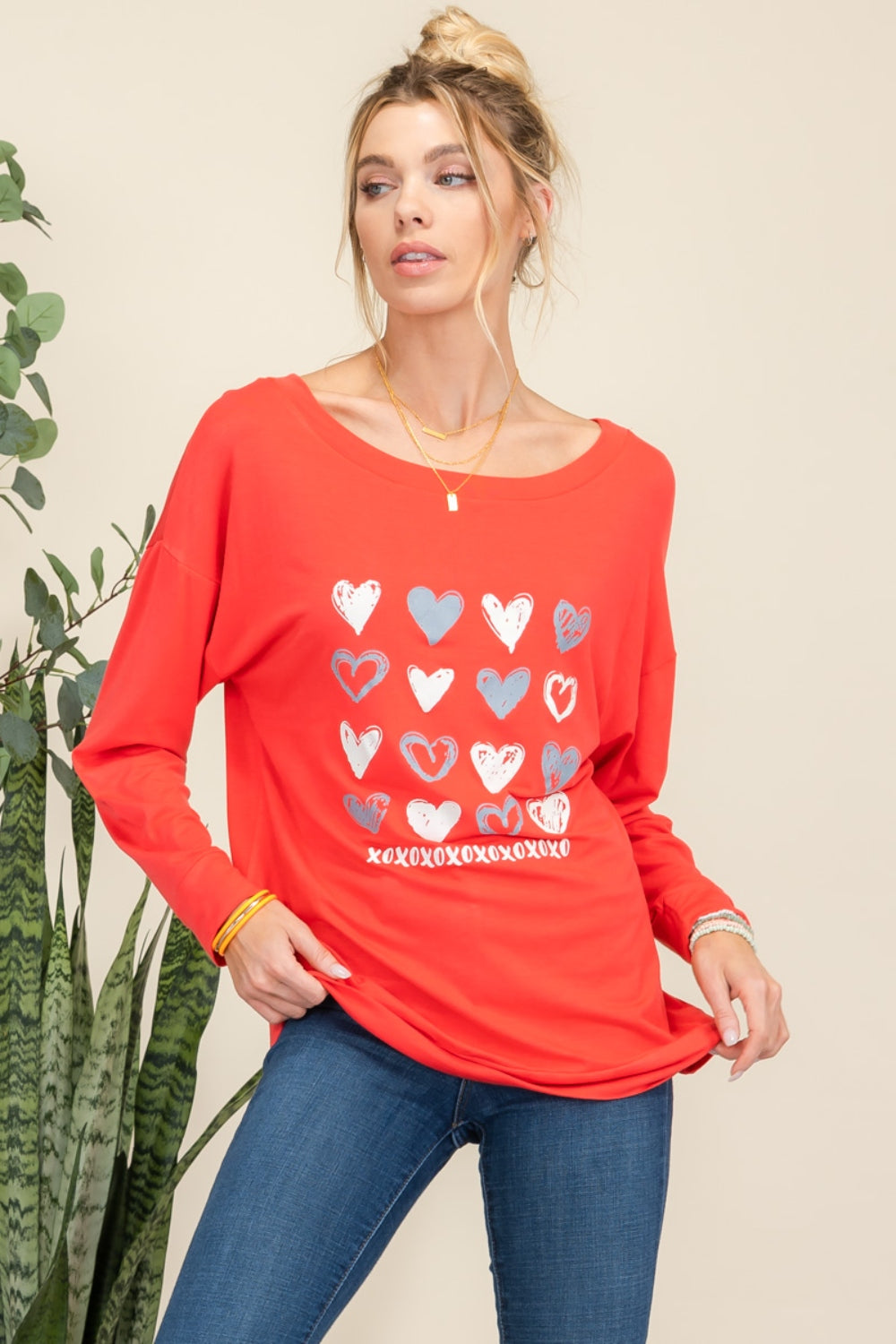 Celeste Full Size Heart Graphic Long Sleeve T-Shirt - Classique Collection