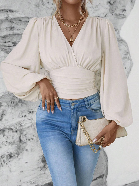 Smocked Surplice Balloon Sleeve Top - Classique Collection
