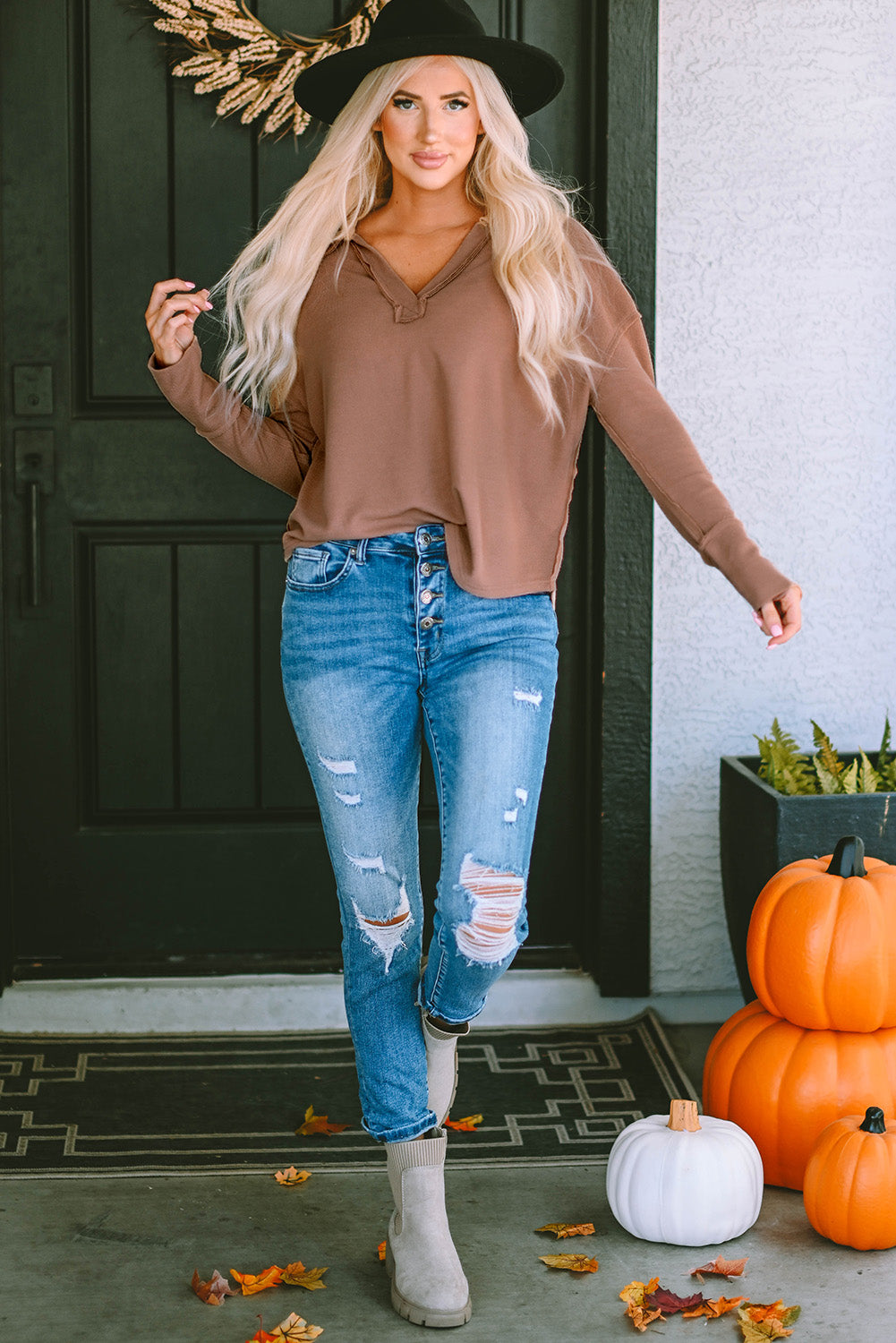 Lapel Collar Dropped Shoulder Blouse - Classique Collection