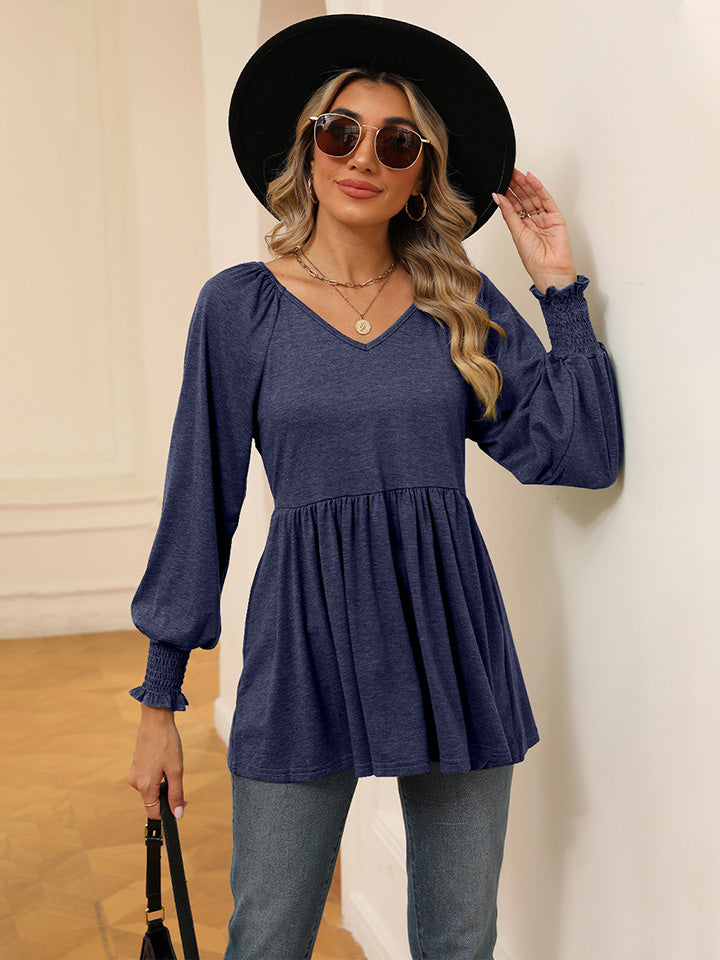 V-Neck Lantern Sleeve Blouse - Classique Collection