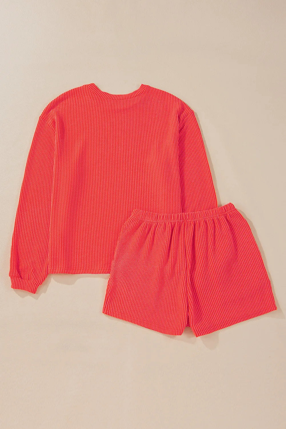 Round Neck Long Sleeve Top and Shorts Set - ClassiQ