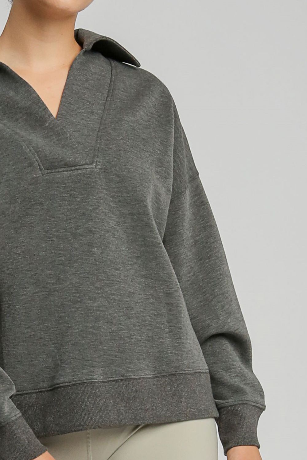 Umgee Johnny Collar Dropped Shoulder Sweatshirt - Classique Collection