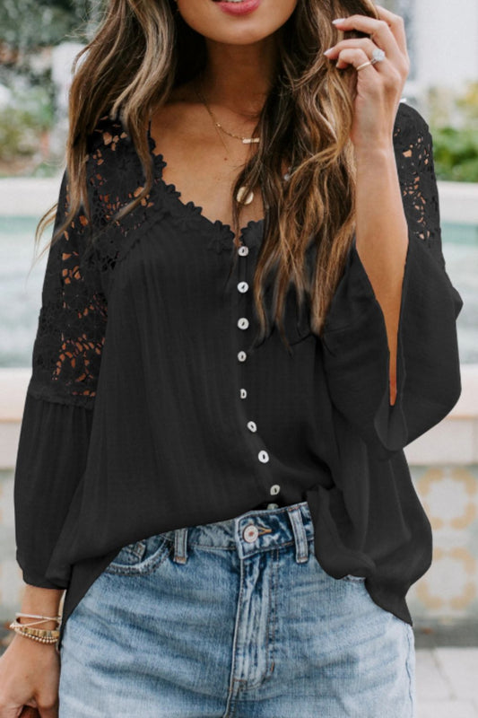 Cutout V-Neck Three-Quarter Sleeve Top - Classique Collection