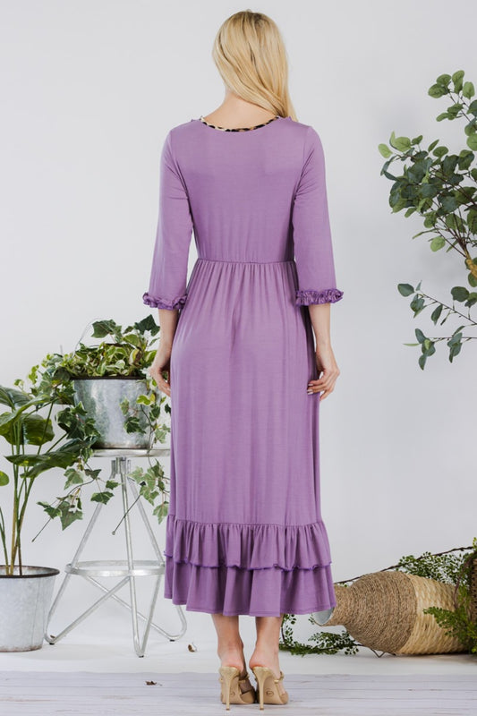 Celeste Full Size Layered Ruffle Hem Dress with Pockets - Classique Collection