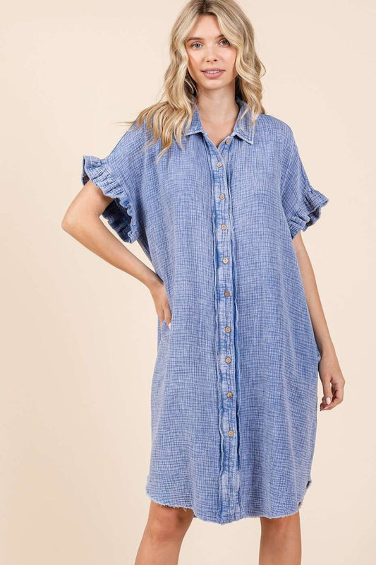 Mittoshop Mineral Wash Cotton Gauze Mini Shirt Dress - Classique Collection