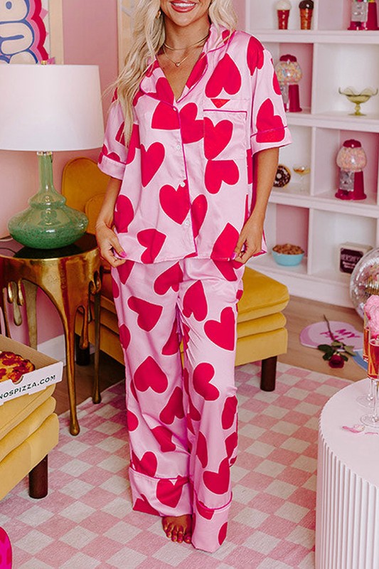 Pink Classic Heart Valentines Pajamas Set - Classique Collection