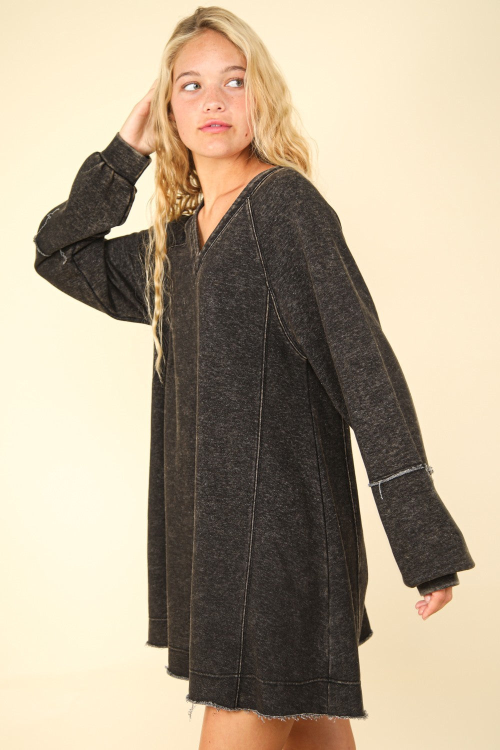 VERY J Mineral Washed Oversized A-Line Mini Dress - Classique Collection