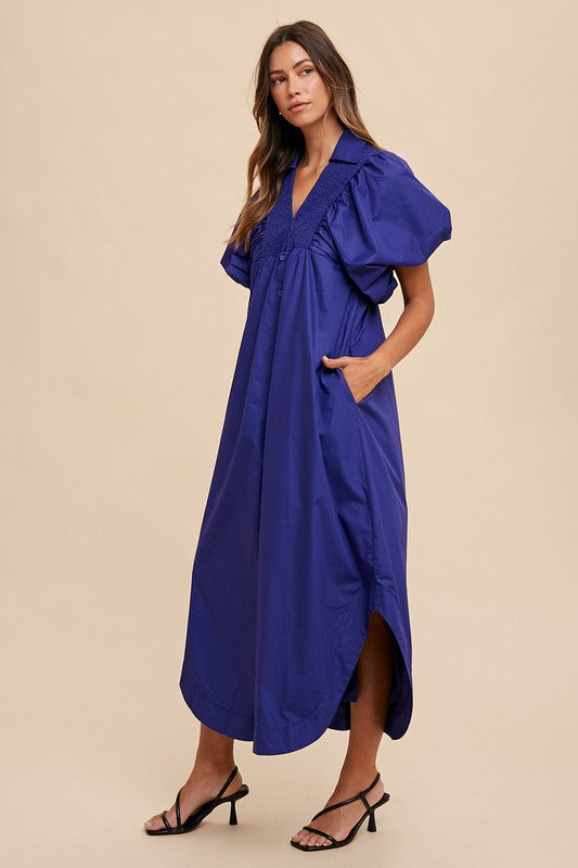 Annie Wear Smocked Puff Sleeve Midi Dress - ClassiQ