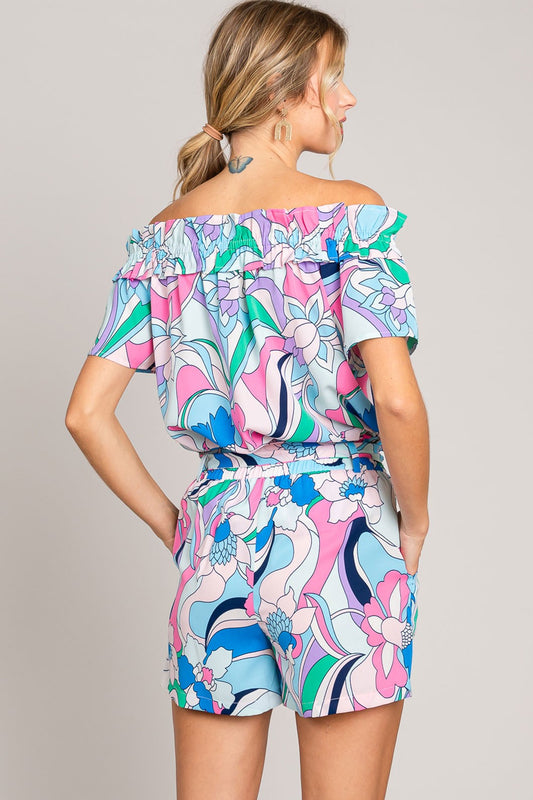 Cotton Bleu by Nu Label Abstracted Print Tie Front Shorts - Classique Collection