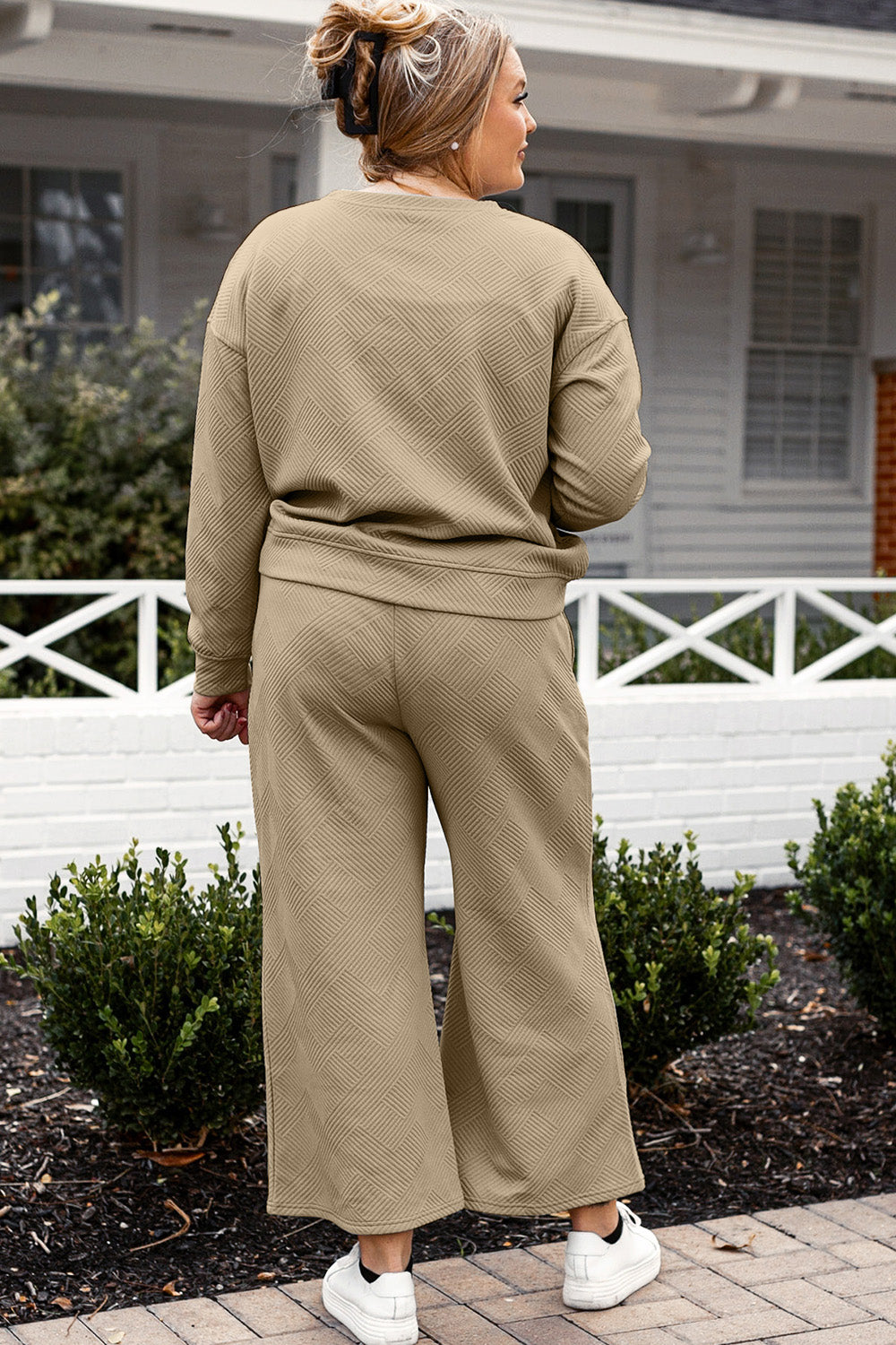 Double Take Full Size Textured Long Sleeve Top and Drawstring Pants Set - ClassiQ