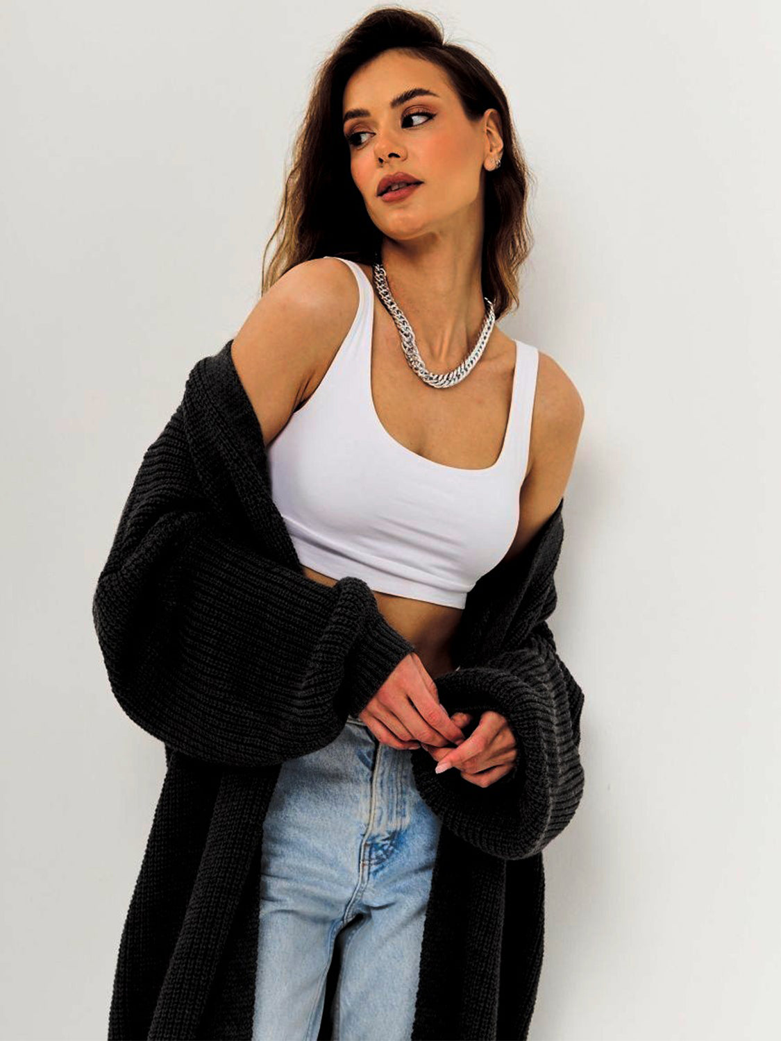 Open Front Long Sleeve Longline Cardigan - ClassiQ