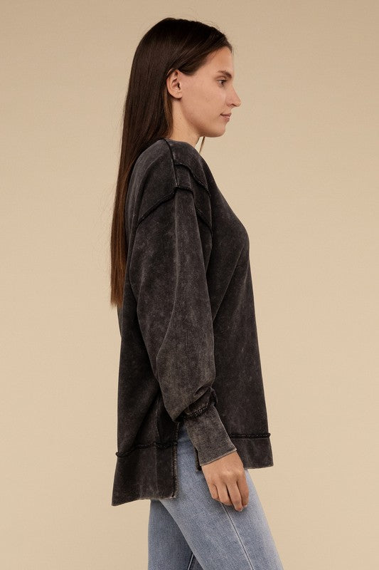 Acid Wash French Terry Exposed-Seam Sweatshirt - Classique Collection
