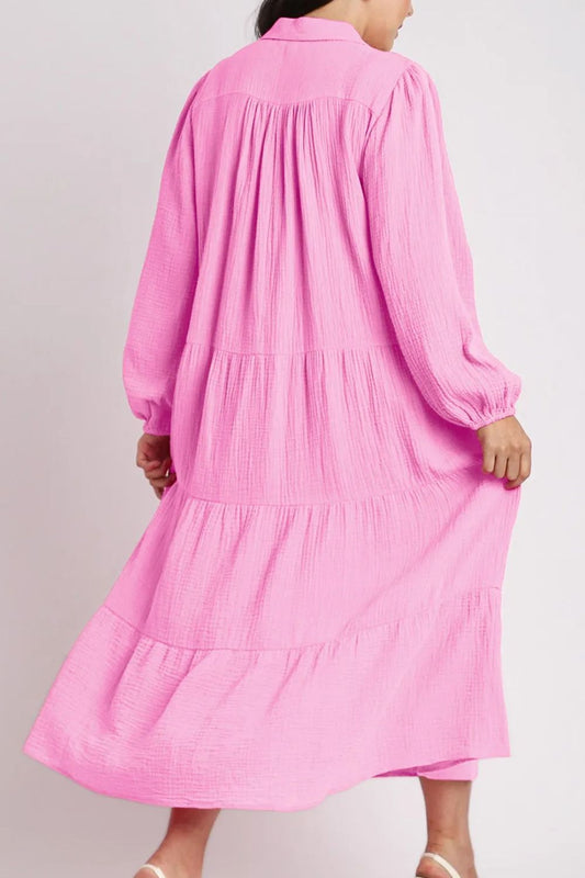Tiered Johnny Collar Long Sleeve Dress - Classique Collection
