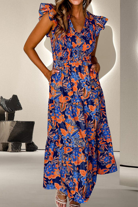 Ruffled Printed Cap Sleeve Dress - Classique Collection