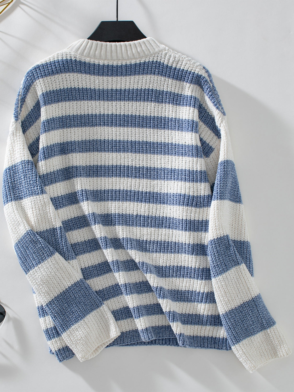 Striped Round Neck Long Sleeve Sweater - ClassiQ