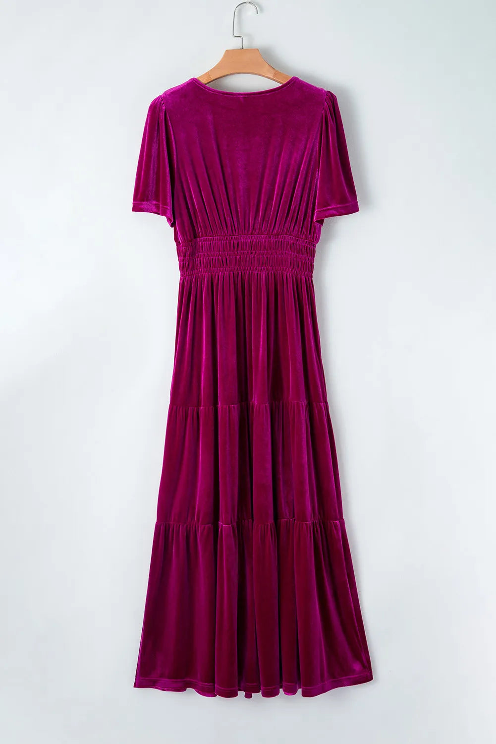 Tiered Notched Short Sleeve Dress with Pockets - Classique Collection