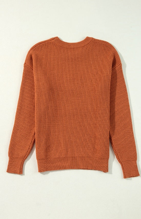 Letter Graphic Round Neck Long Sleeve Sweater - Classique Collection
