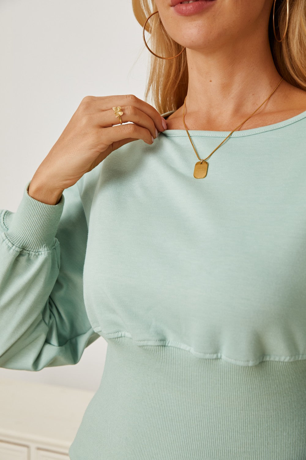 Boat Neck Lantern Sleeve Blouse - Classique Collection