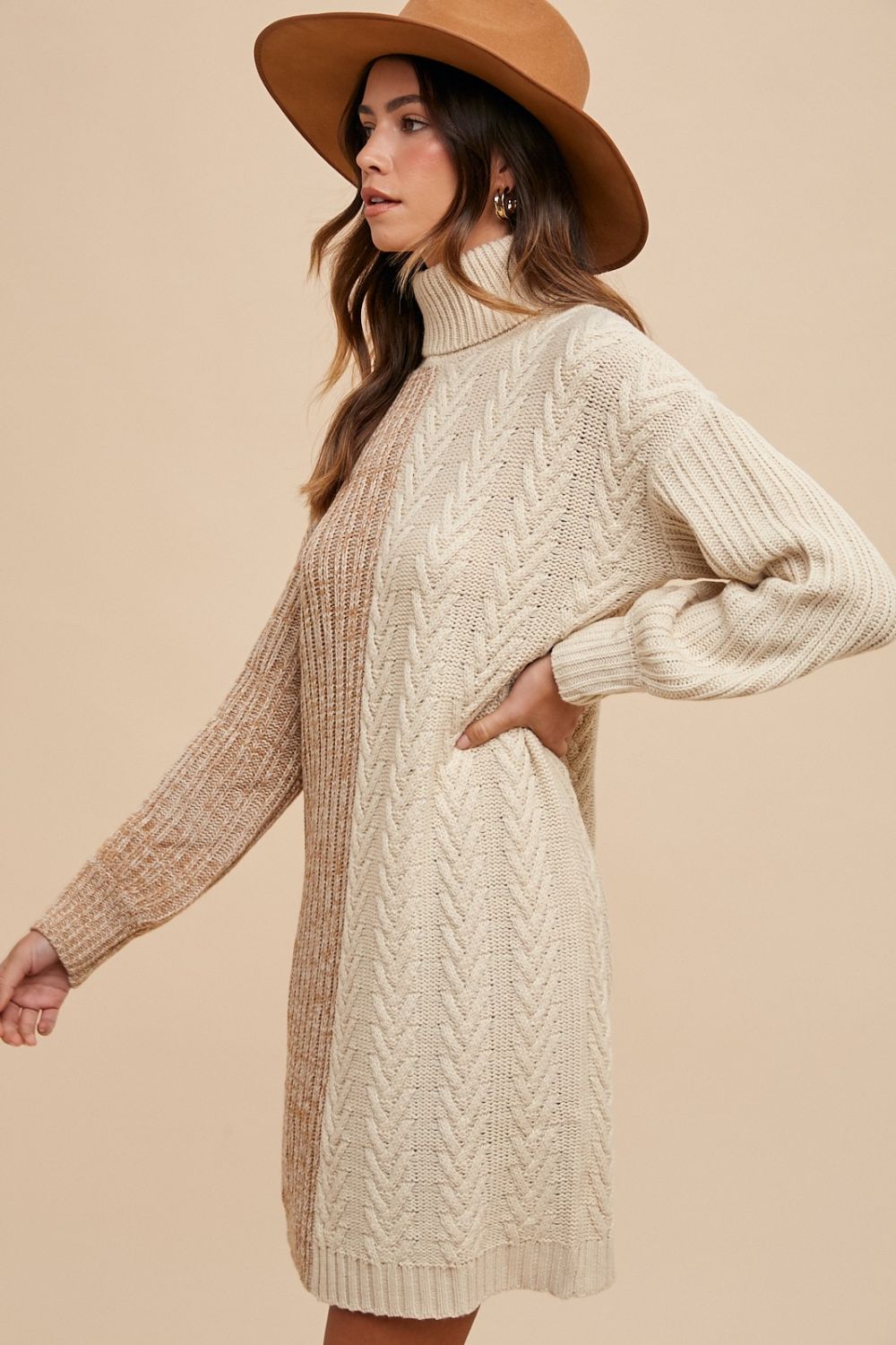 Annie Wear Color Block Turtleneck Sweater Dress - Classique Collection