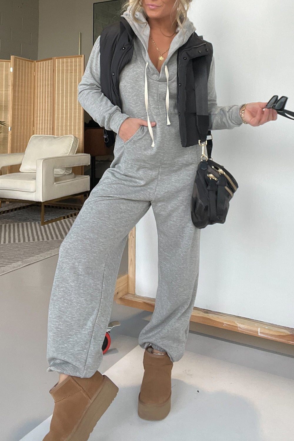 Full Size Drawstring Long Sleeve Jumpsuit - Classique Collection