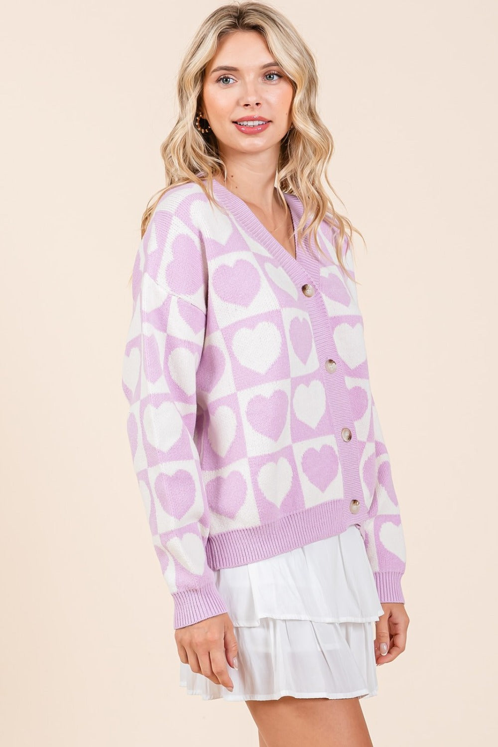Mittoshop Checkered Heart Button Down Cardigan - ClassiQ