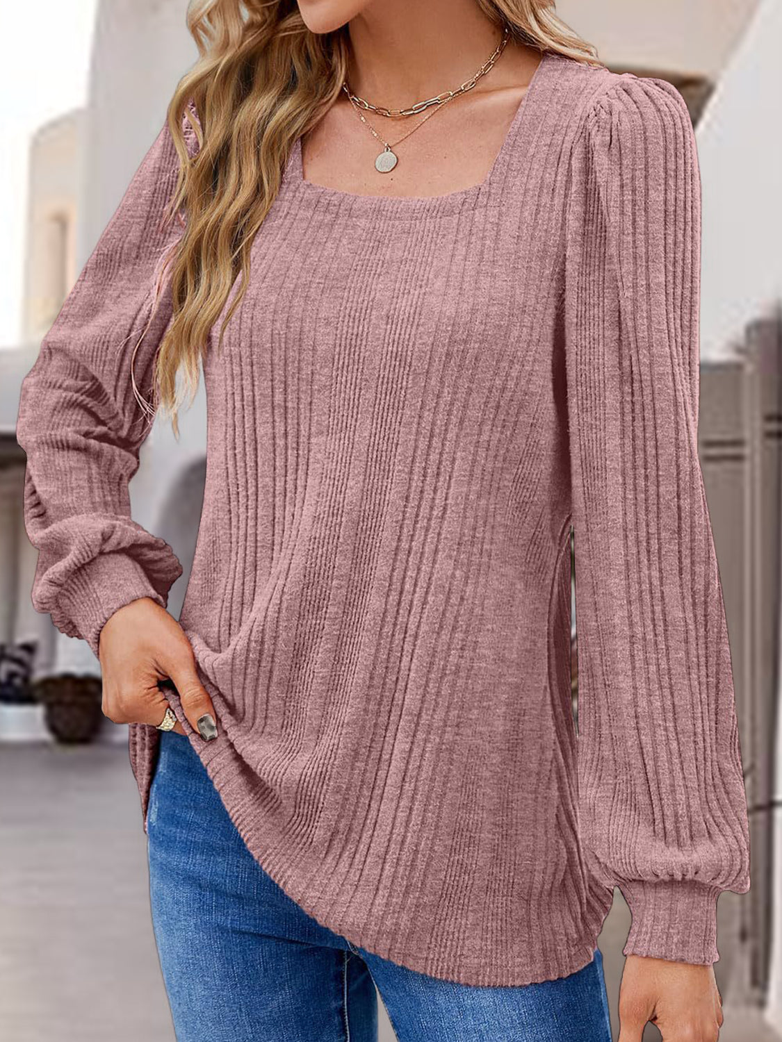 Square Neck Long Sleeve Top - Classique Collection