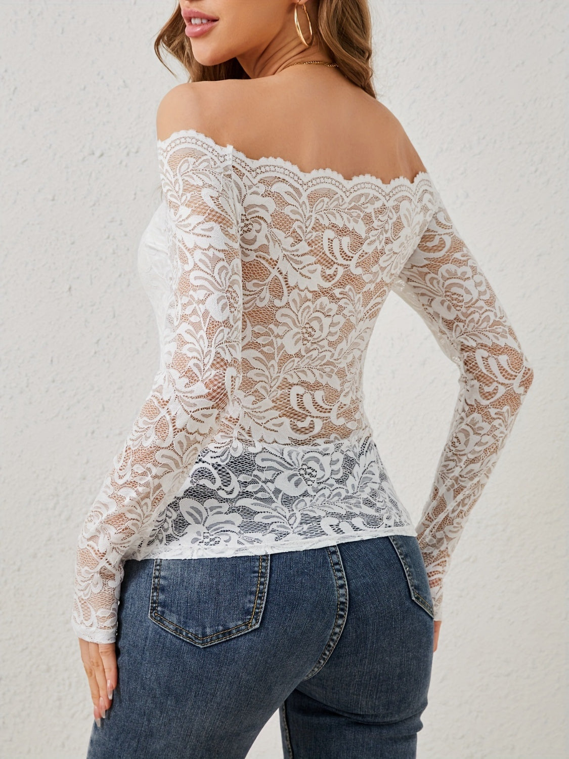 Off-Shoulder Long Sleeve Lace Top - Classique Collection