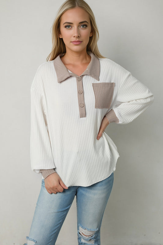 Contrast Collared Neck Top - Classique Collection