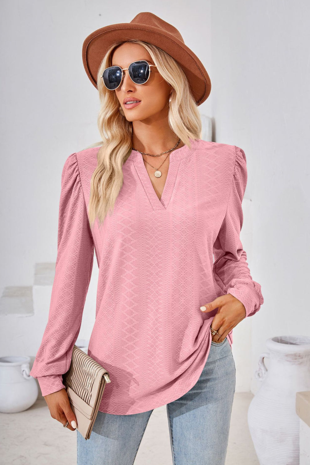 V-Neck Puff Sleeve Blouse - Classique Collection