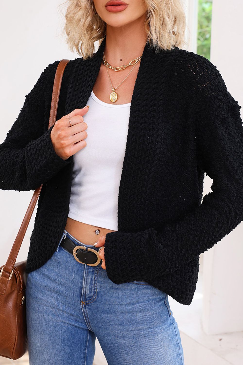 Solid Color Open Front Cardigan - Classique Collection