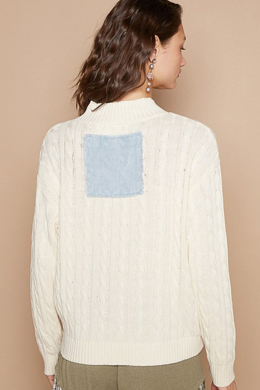 POL Cable-Knit Peace Patch Dropped Shoulder Sweater - Classique Collection