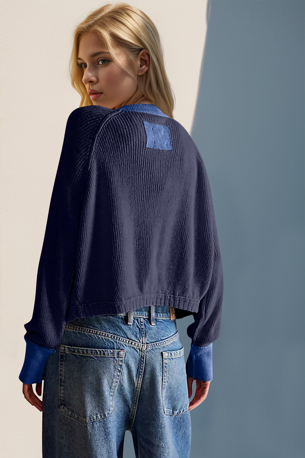 Double Take Contrast Button Up Long Sleeve Cardigan - ClassiQ