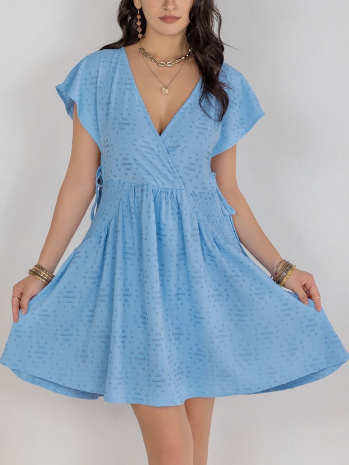 Cutout Surplice Short Sleeve Dress - Classique Collection