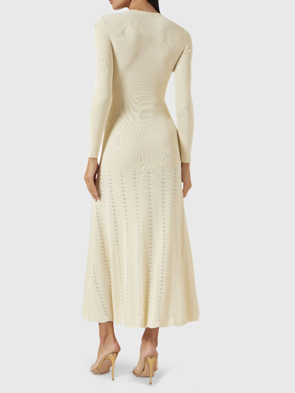 Openwork Round Neck Long Sleeve Sweater Dress - Classique Collection