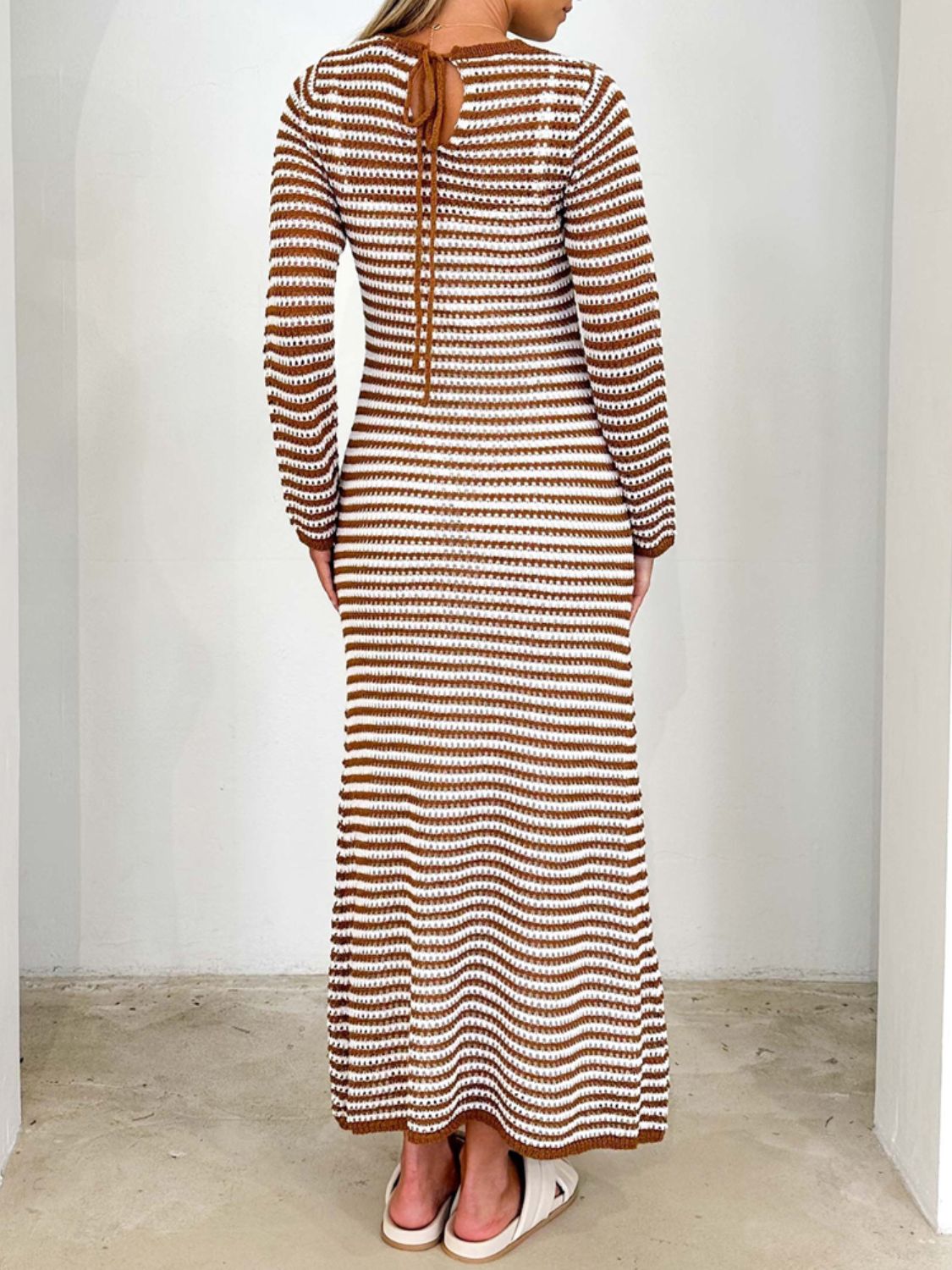 Devine Tied Round Neck Striped Sweater Dress - Classique Collection