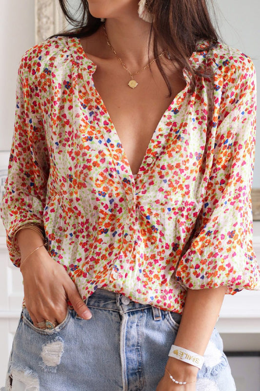 Printed Notched Long Sleeve Shirt - Classique Collection