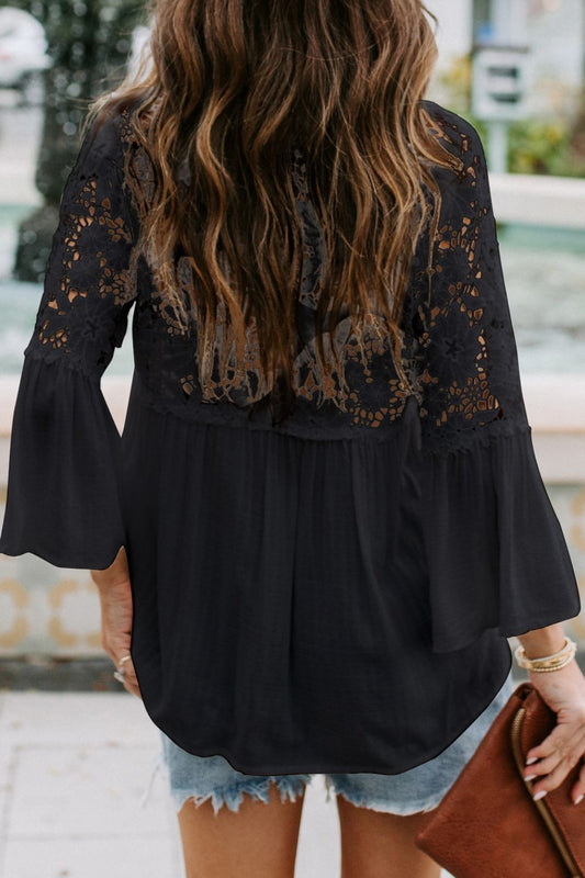 Cutout V-Neck Three-Quarter Sleeve Top - Classique Collection