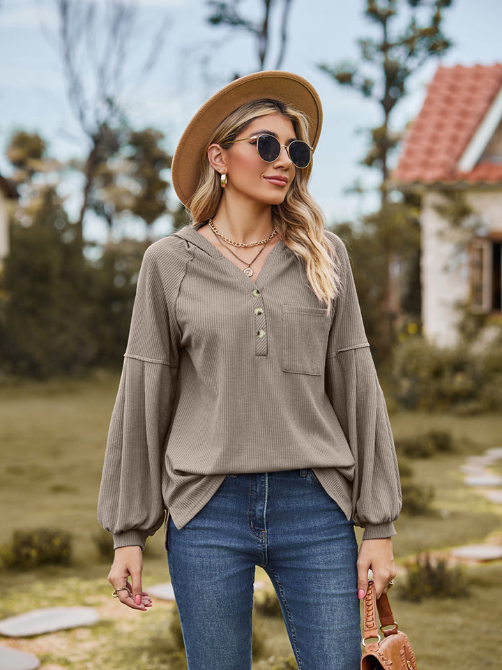 Dropped Shoulder Button-Down Hoodie - Classique Collection