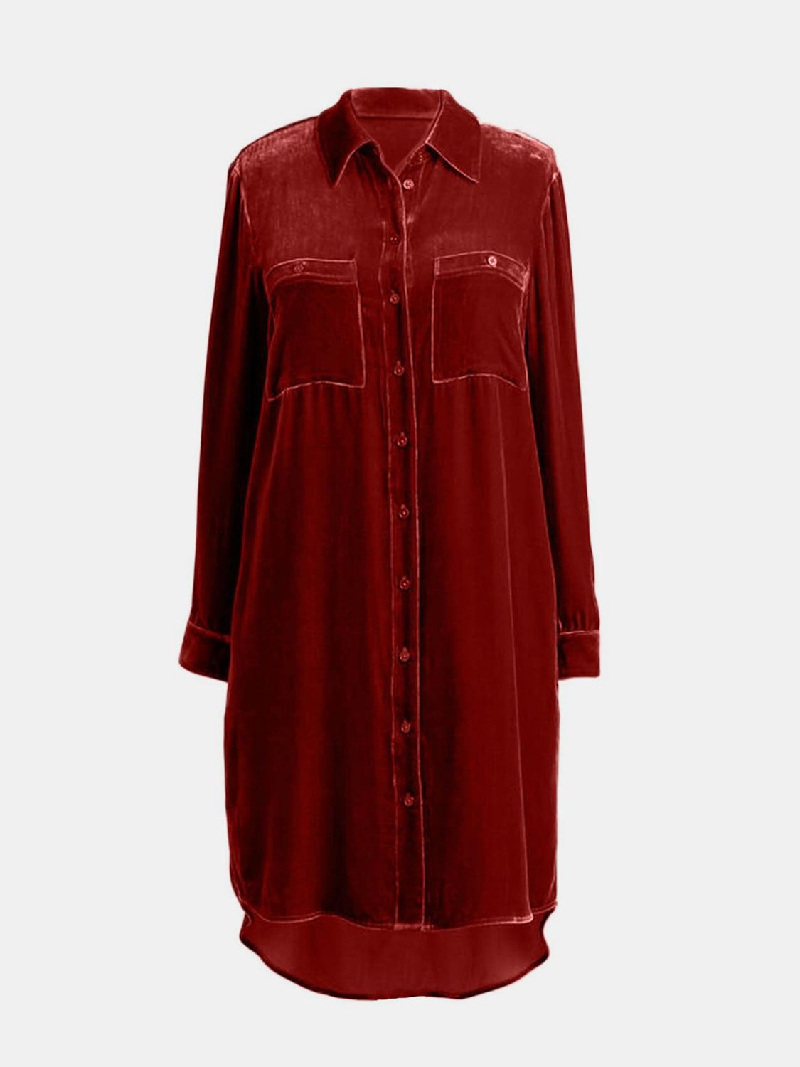 High-Low Button Up Long Sleeve Knee Length Dress - Classique Collection